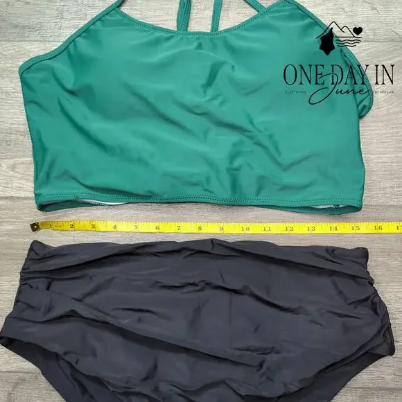 Zaful Plus Size Tummy Control Sport Top Lace Up Back Bikini Swimsuit Size 2XL - Picture 2 of 4